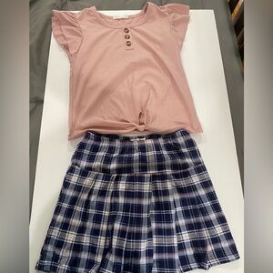Beautees matching skirt set blue and pink plaid skirt with short sleeve size 10